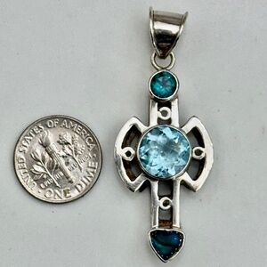gorgeous blue topaz sterling silver cross vintage